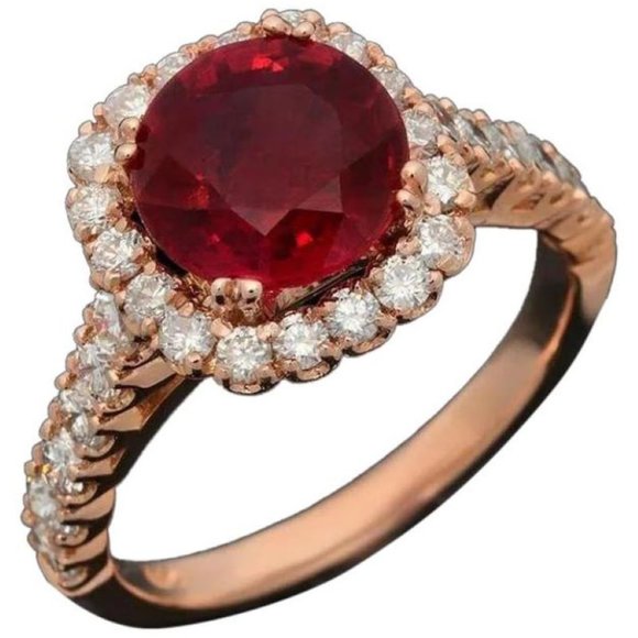 4.40 Carats Natural Red Ruby and Diamond 14K Solid Rose Gold Ring